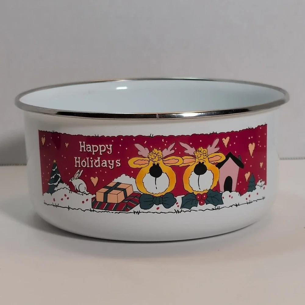 Vintage Christmas Enamel Nesting Storage Bowls - Set Of - 5 Great Condition - Picture 6 of 10